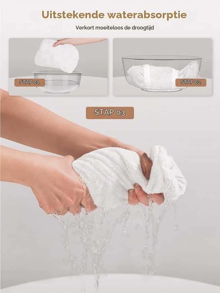 Detalle de KU GFM-3-rong microvezel haarturban, 3 stuks met knoop en lus