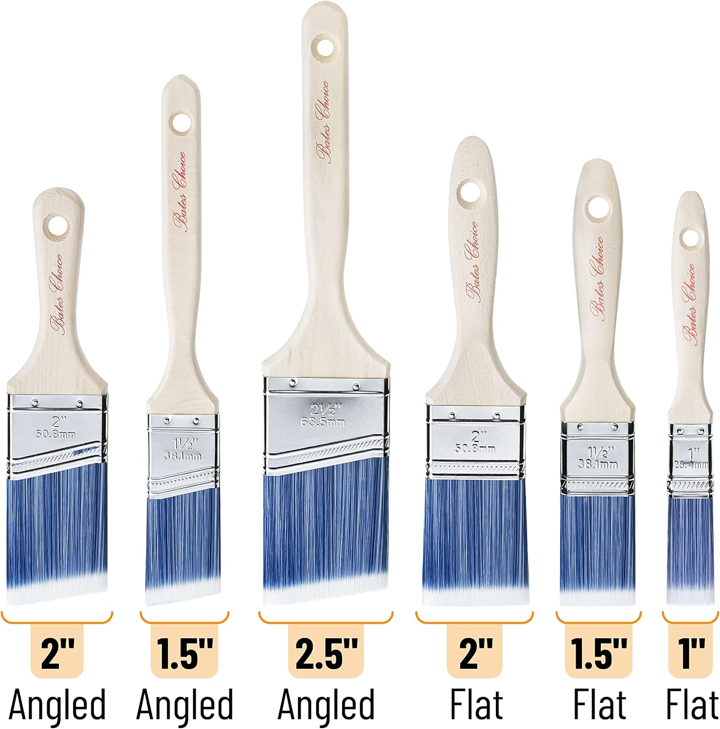 Detalle de Bates Choice ETGA006B307 Paint Brush Set, 6 Pieces, Flat and Angled
