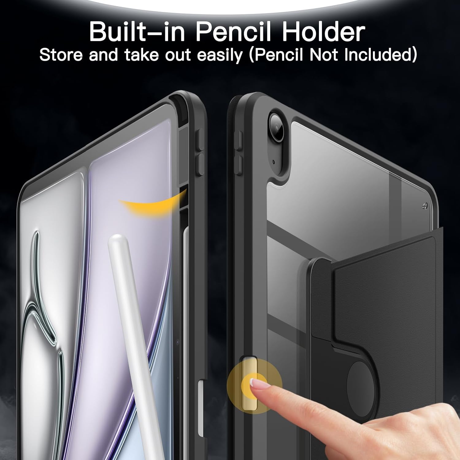 Detalle de JETech Rotating Case for iPad Air 13-Inch M4/M3/M2 (2026/2025/2024) with Pencil Holder – Black