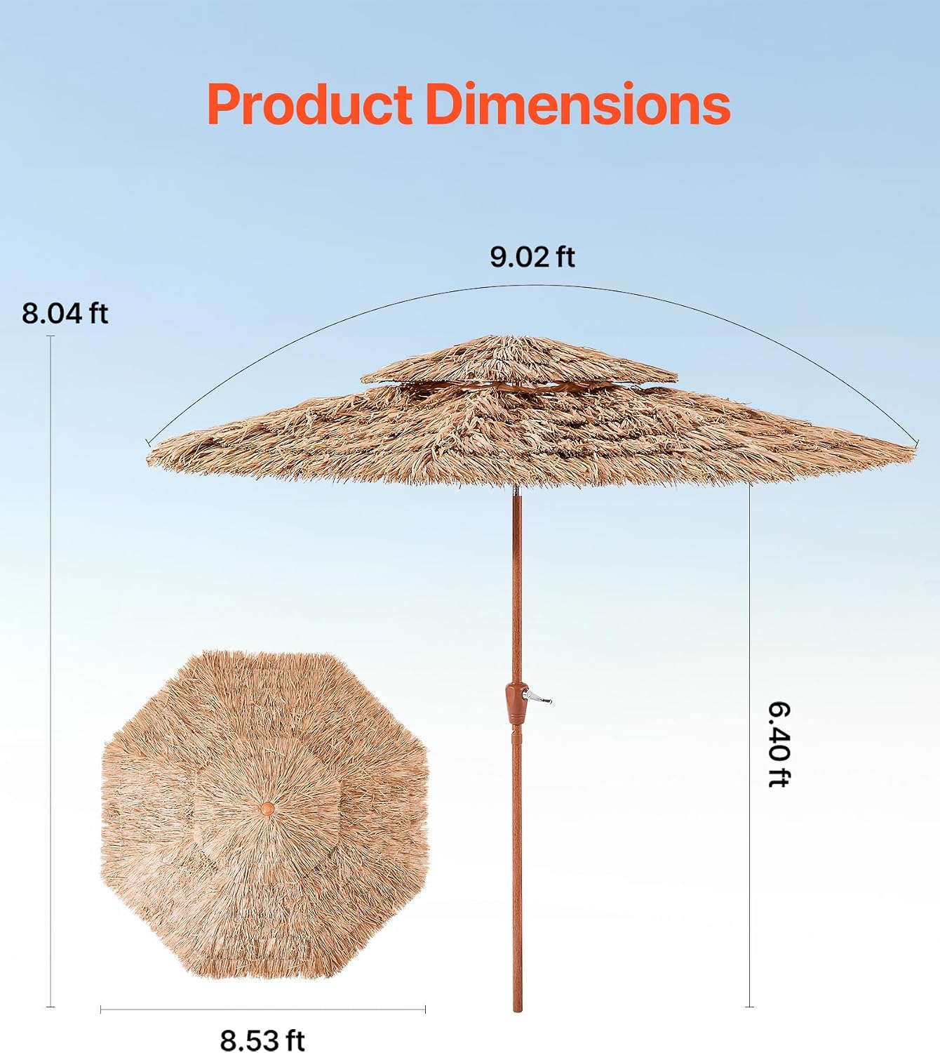 Detalle de VEVOR Tiki Patio Umbrella 9 ft Canopy