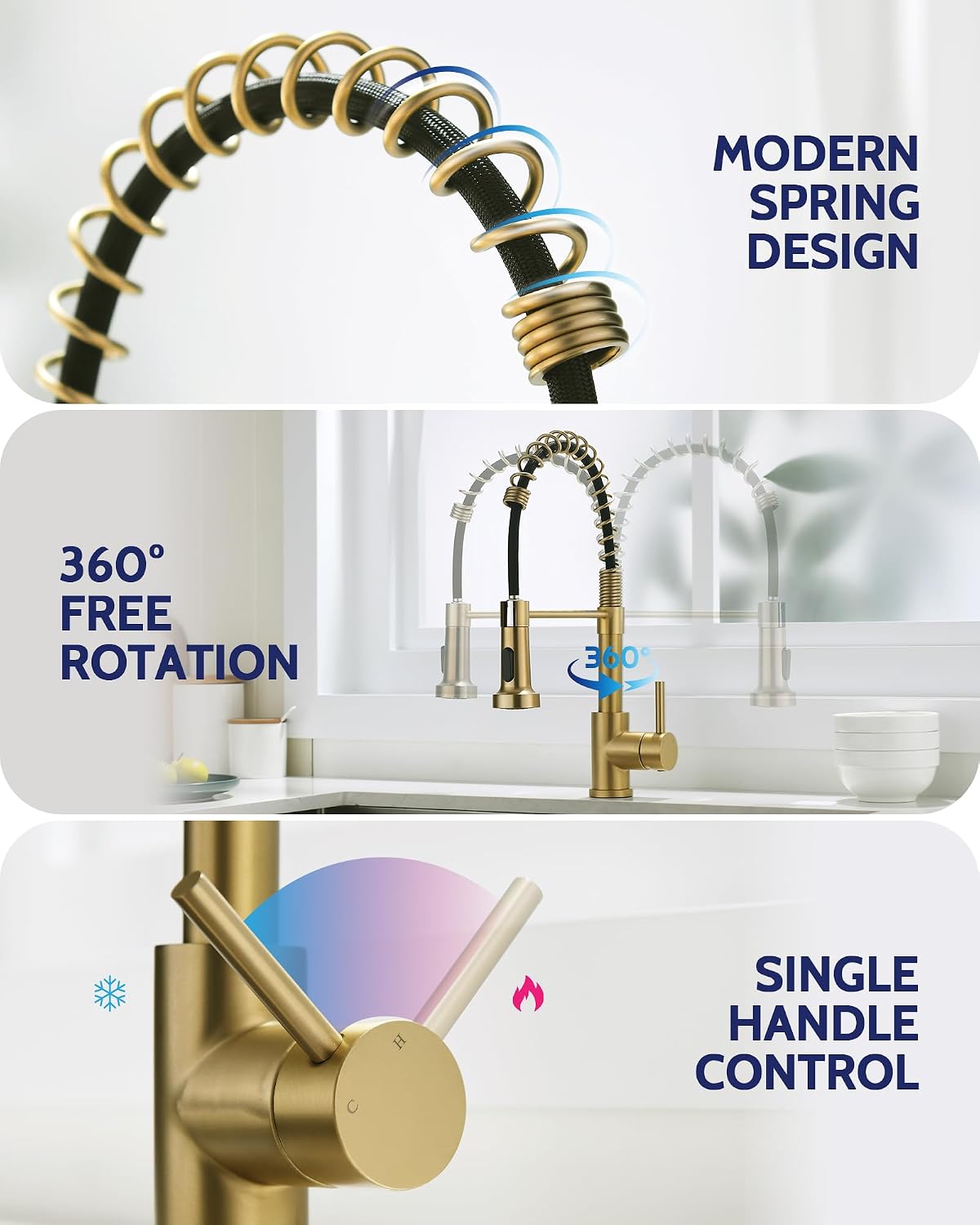 Detalle 2 de LUFEIDRA 07BRL Pull-Down Kitchen Faucet, Brushed Gold, Dual-Mode Sprayer