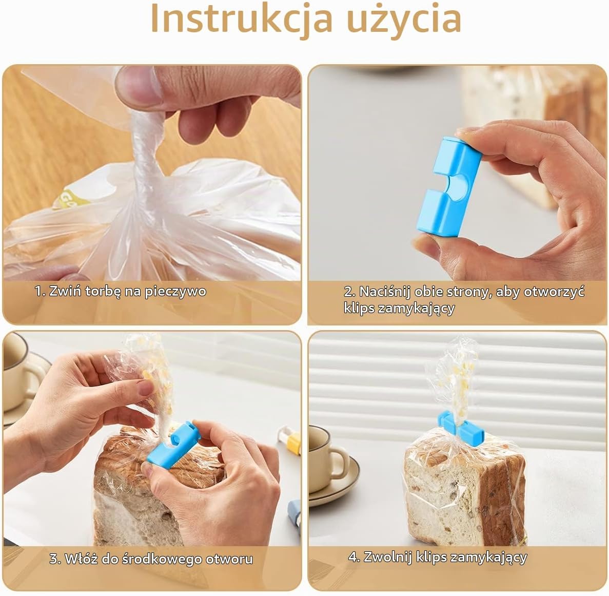 Detalle 2 de AUAUY antypoślizgowe klipsy do żywności, 16 szt., 4 kolory, 6,2 cm