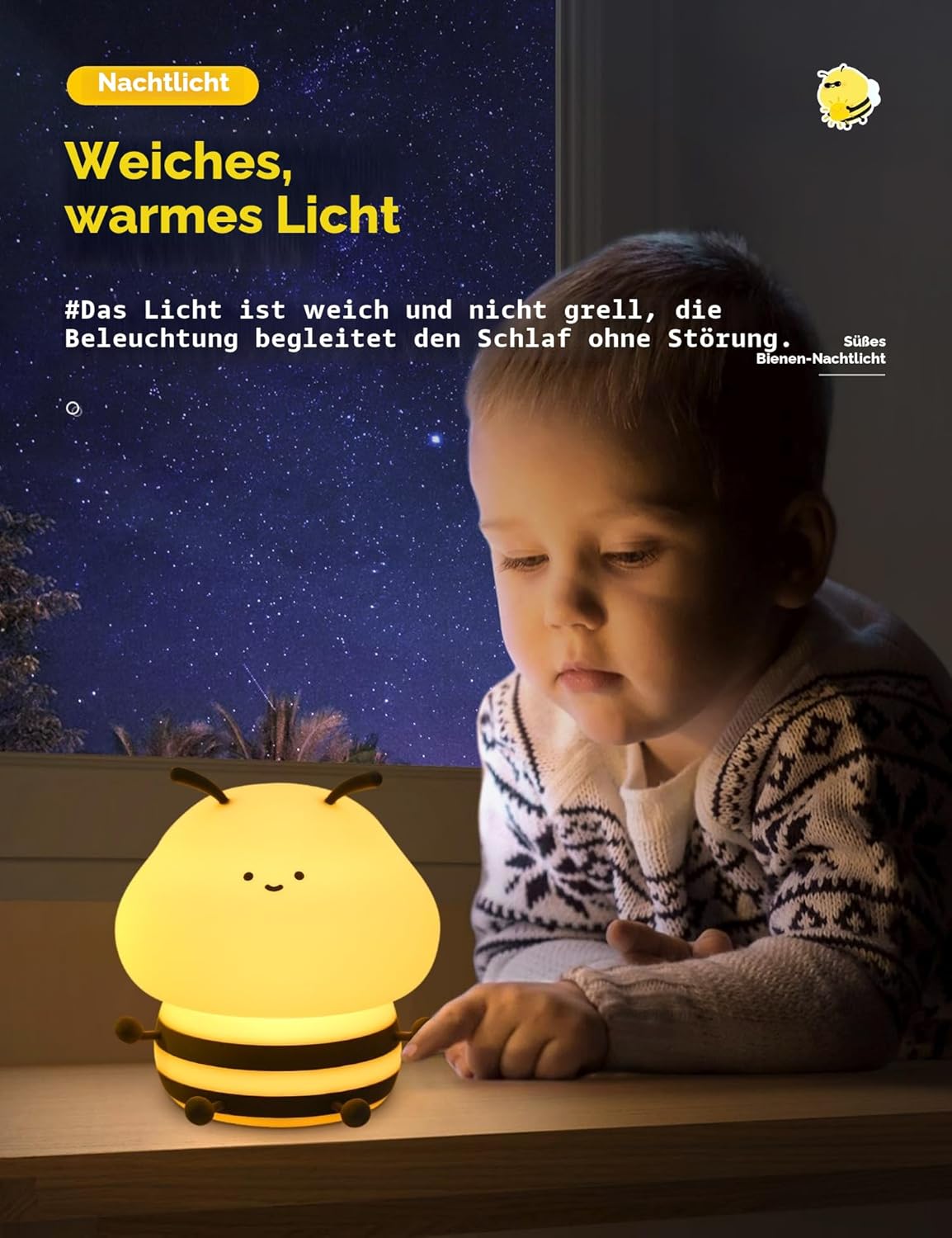 Thumbnail 6 de IHALO Cute Nachtlicht Kinder (Biene) mit stufenlos dimmbarer Helligkeit, RGB-Licht und USB-Laden