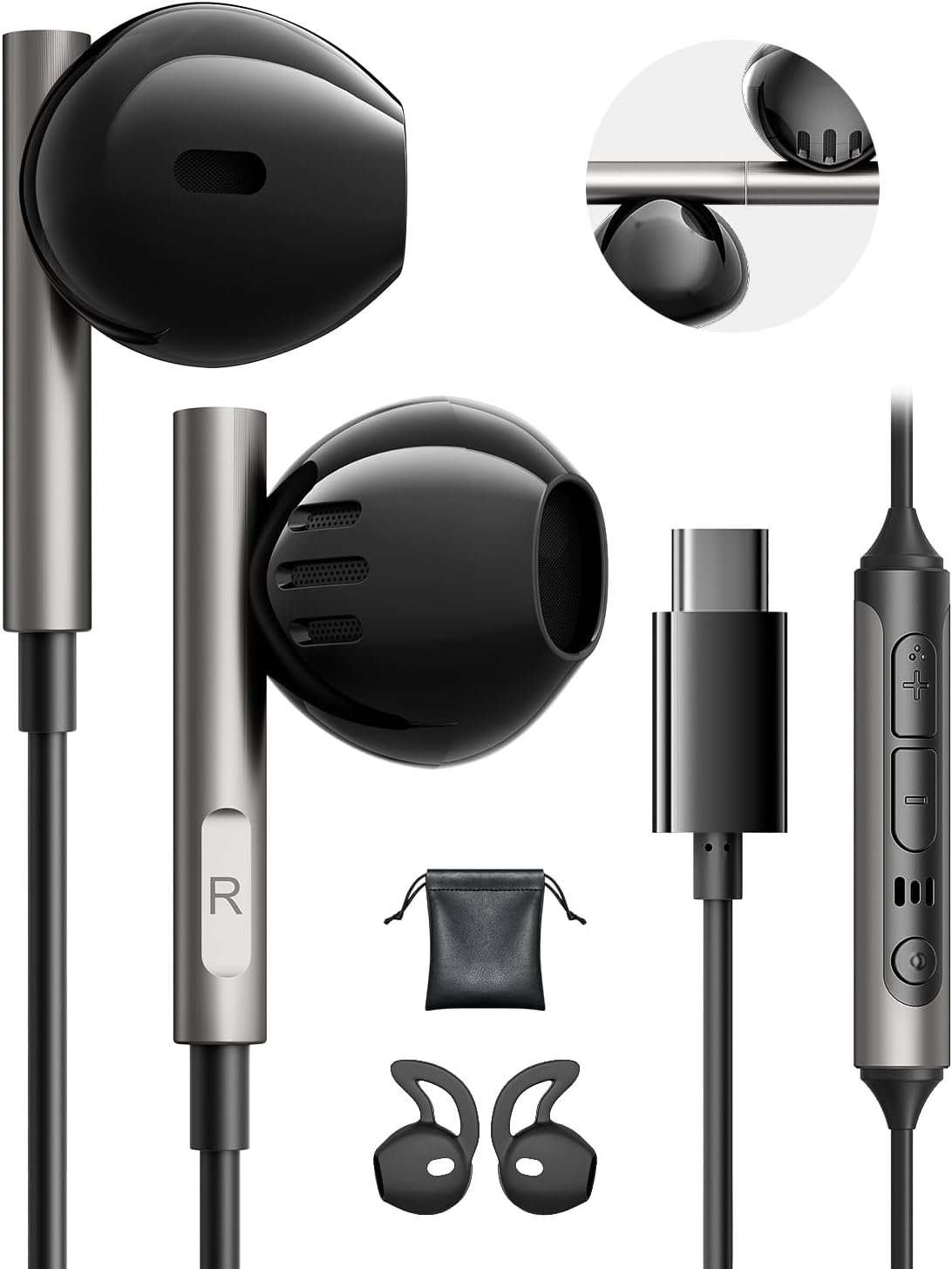 Detalle de Kopfhörer USB‑C für Samsung & Co. – Hi‑Fi Stereo, Mikrofon, DAC‑Chip
