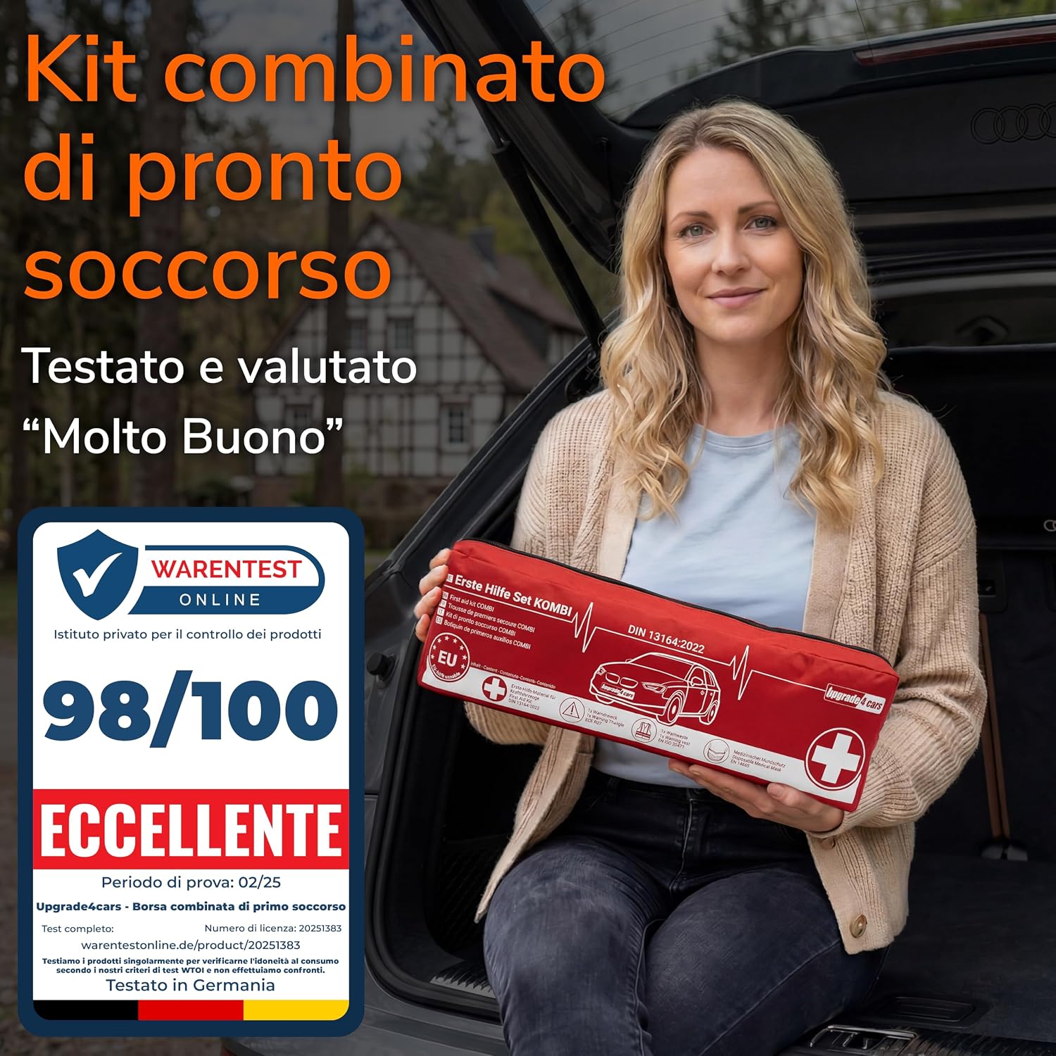 Detalle 2 de Upgrade4cars Kit di Primo Soccorso Auto 2026 con Triangolo di Emergenza e Giubotto DIN 13164