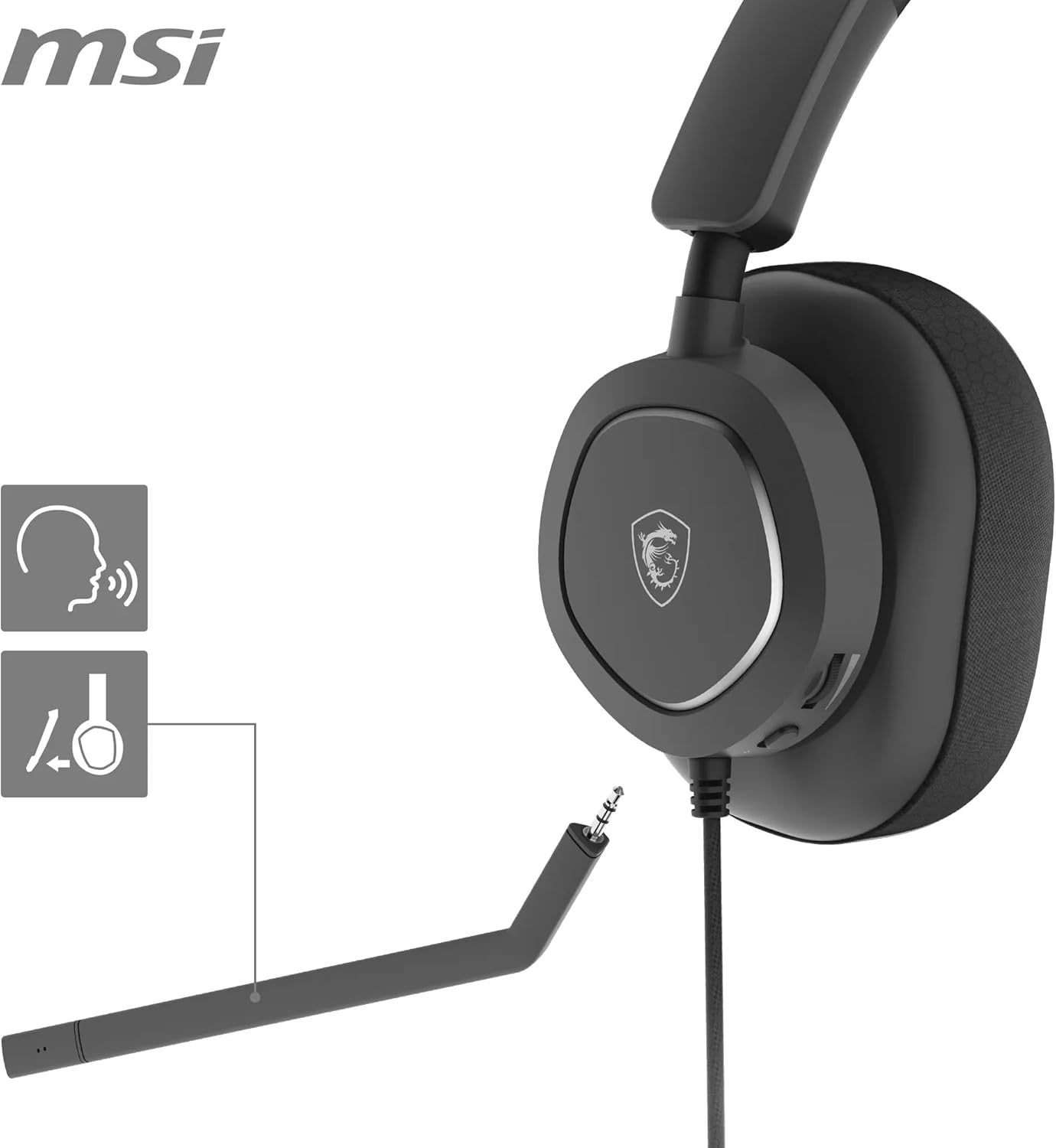 Thumbnail 2 de MSI MAESTRO 300 Gaming Headset con driver da 40 mm, microfono cardioide rimovibile e suono 3D Nahimic