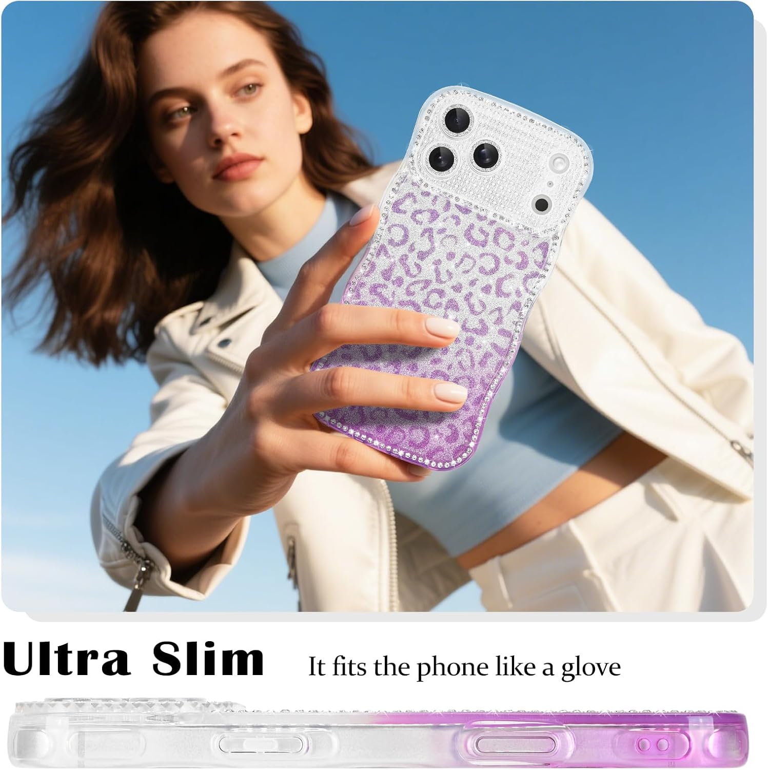 Detalle de Newseego Luxury Glitter Leopard Gradient Case for iPhone 17 Pro Max