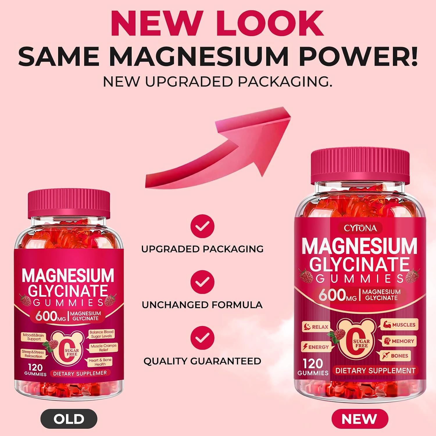 Detalle de Cytona Magnesium Glycinate Gummies, 600 mg Complex, Sugar-Free, 120 Count
