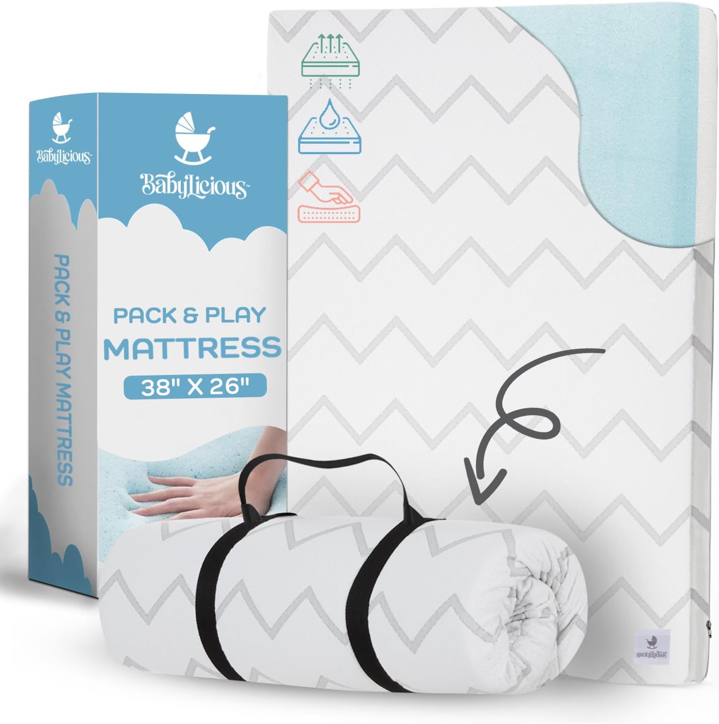 Detalle de Babylicious Waterproof Pack and Play Mattress Topper, 38" x 26" Memory Foam