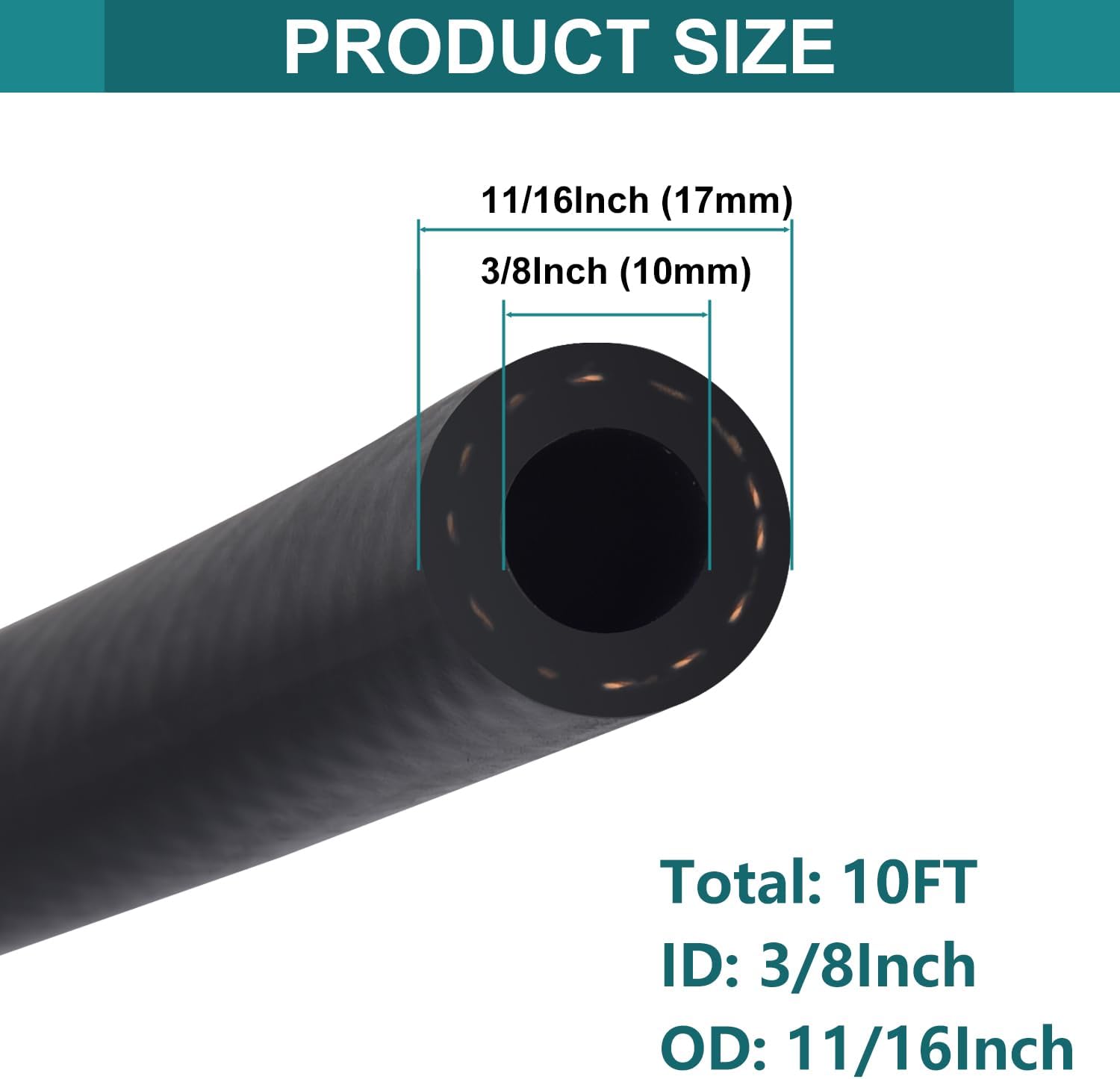 Detalle 2 de 3/8 Inch ID Fuel Line Hose 10ft — 300 PSI ⛽