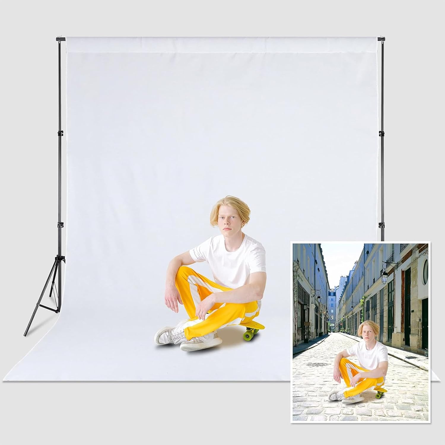 Detalle 2 de Zdada Weißer Fotohintergrund 2,1×3,0 m – faltbar, waschbar, Studio-Backdrop aus Nylnengewebe