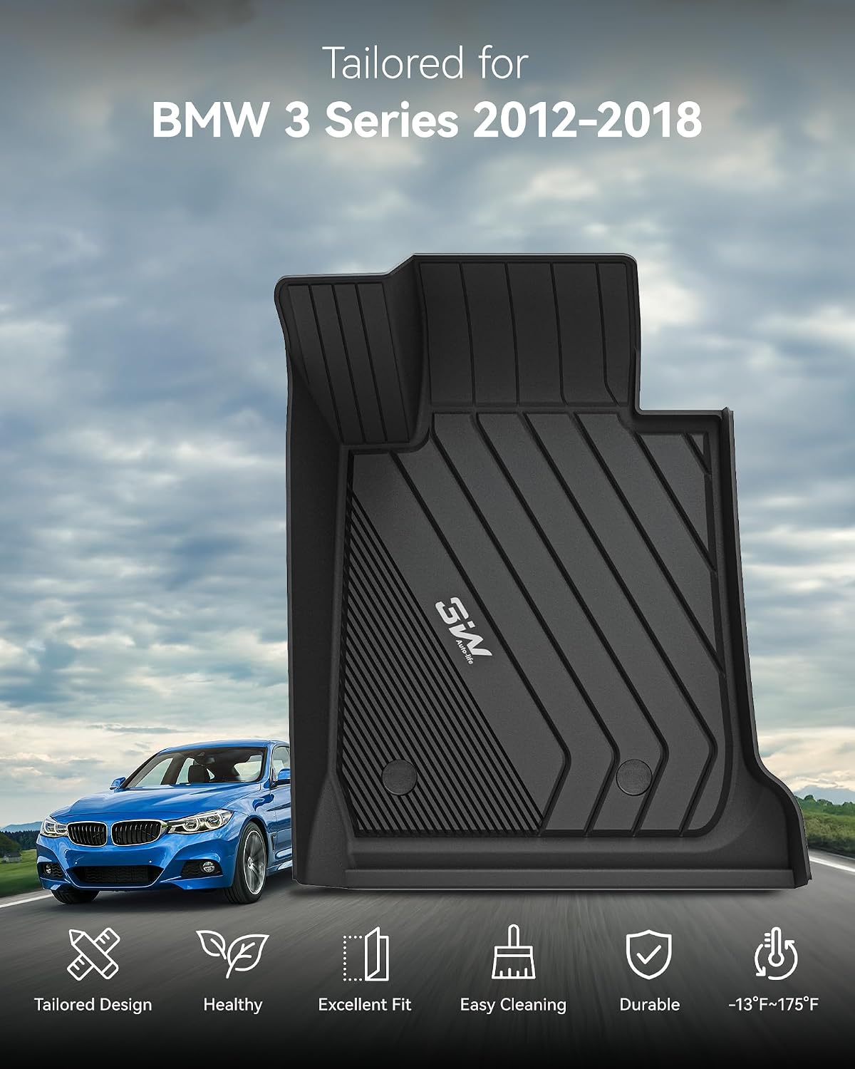 Thumbnail 1 de 3W Custom Fit TPE All-Weather Floor Mats for 2012-2018 BMW F30 3 Series (Sedan/RWD) Full Set