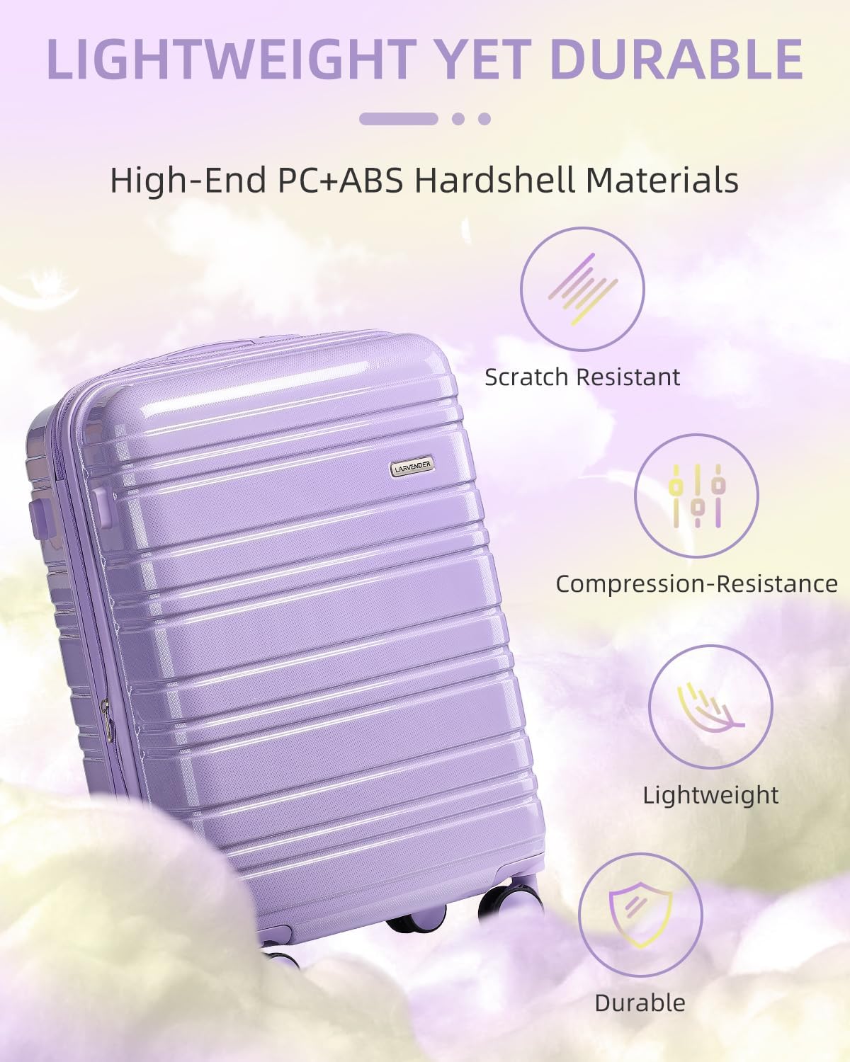 Thumbnail 2 de LARVENDER Carry-On Luggage 22x14x9 – 3-Piece Set in Glossy Lavender