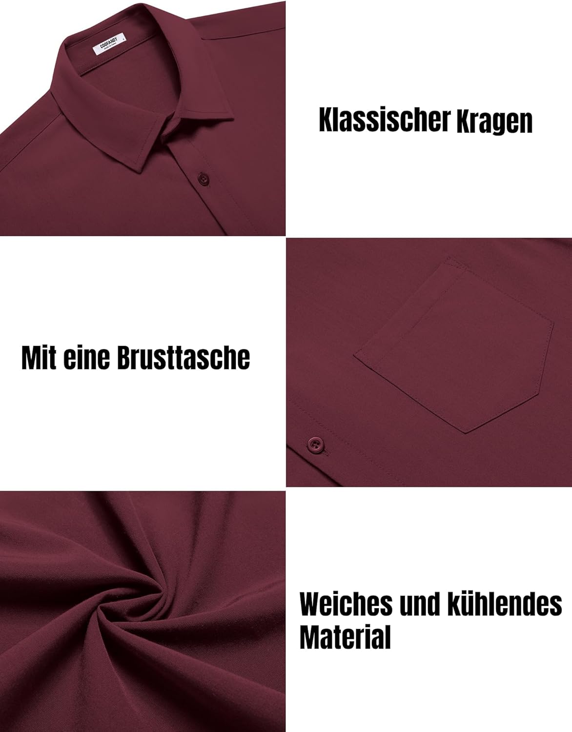 Thumbnail 4 de COOFANDY Herren Hemd Kurzarm Sommer Strandhemd Regular Fit mit Brusttasche