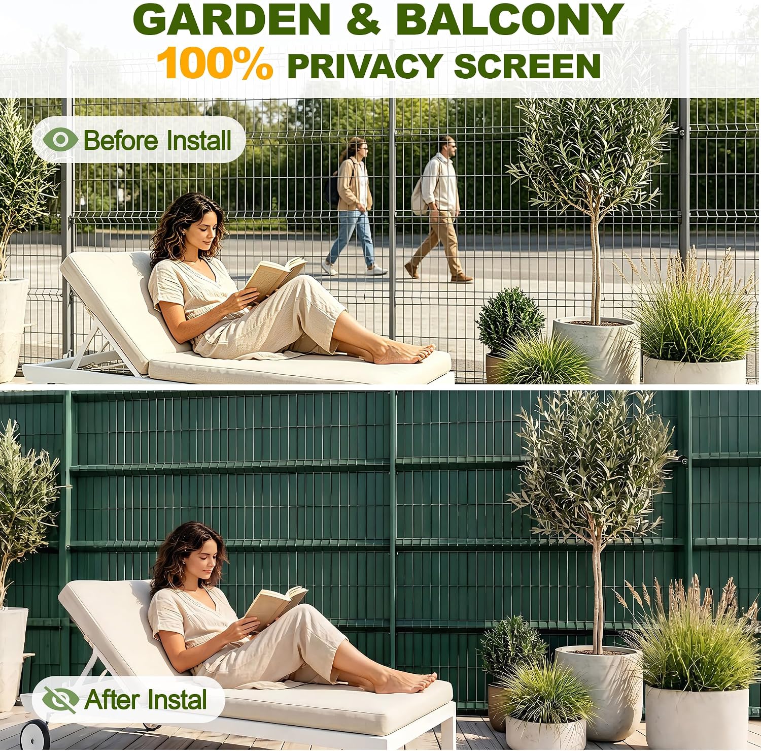 Detalle de UISEBRT PVC Privacy Screen Strips, 70 m x 4.7 cm, Green, 140 Clips