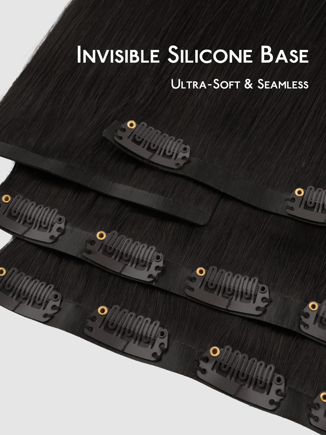 Detalle de WENNALIFE Seamless Clip-In Hair Extensions — 22 Inch, 130g, Natural Black