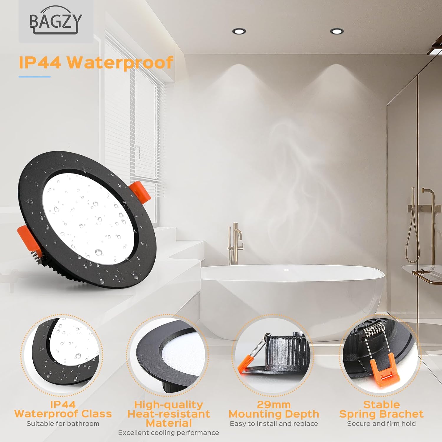 Detalle 2 de BAGZY 9W-D207-Black-Natural White(10er) – 10 wpuszczanych reflektorów LED IP44
