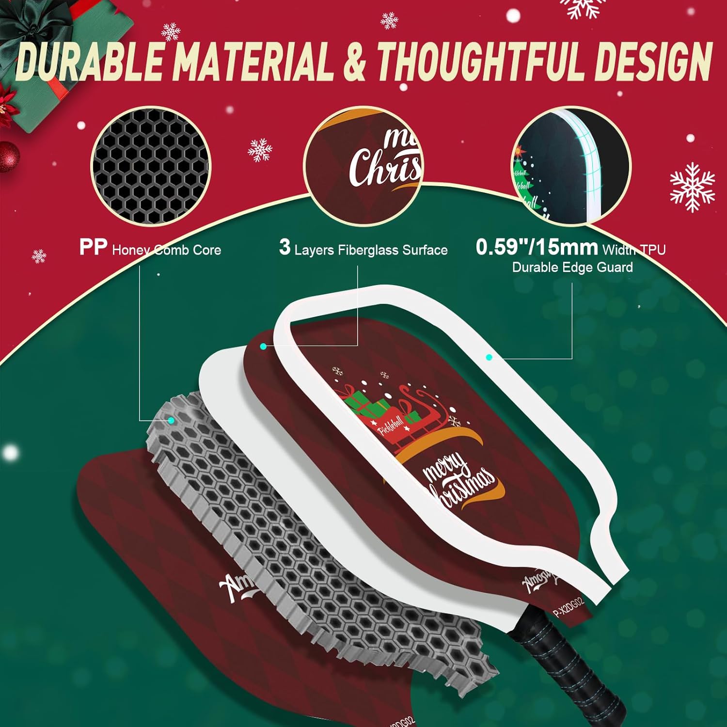 Thumbnail 1 de Amoswiz Pickleball Set of 4: 2 Adult & 2 Kid Fiberglass Paddles with Balls and Carry Bag