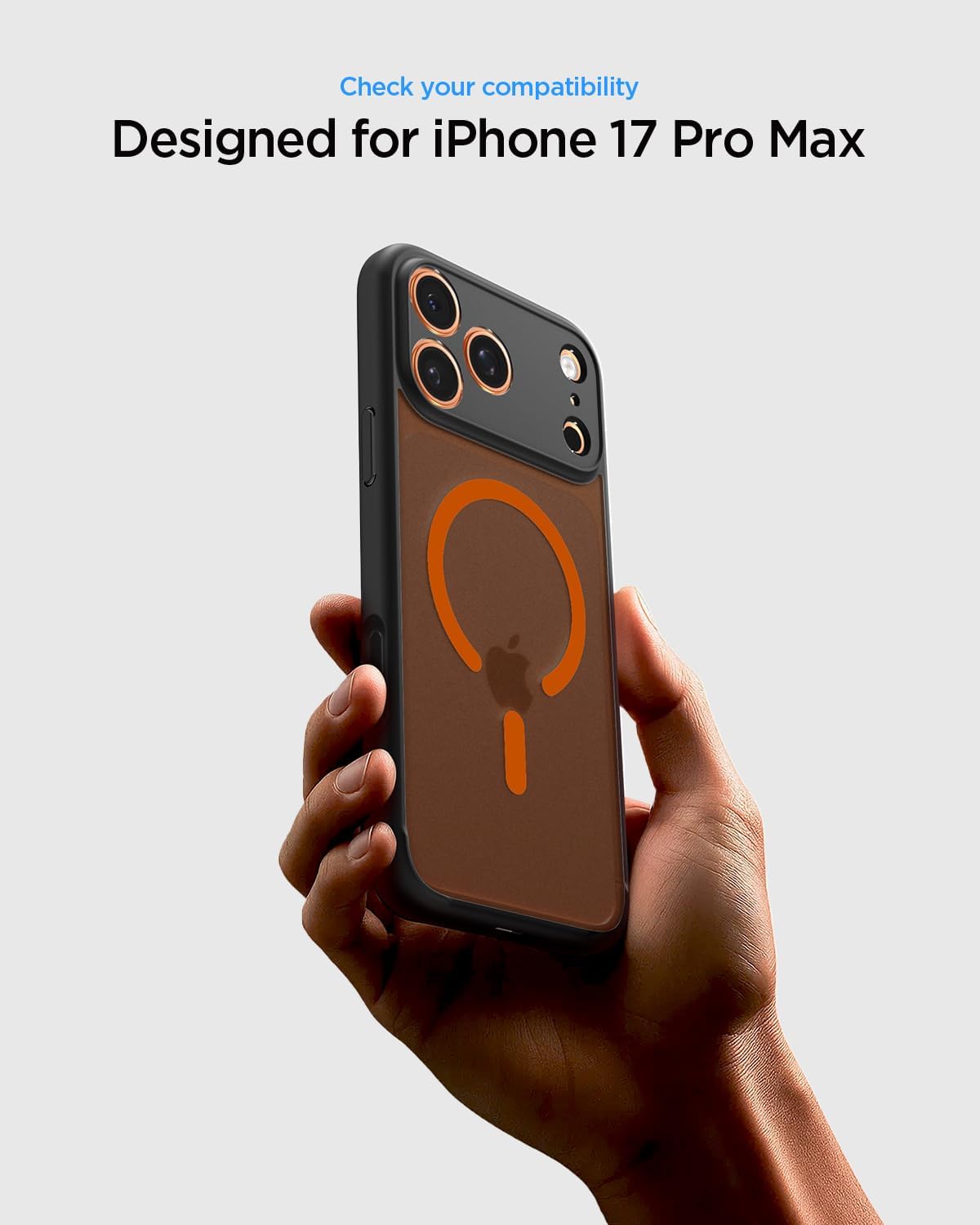 Detalle de Spigen Ultra Hybrid MagFit pour iPhone 17 Pro Max (Frost noir orange) – coque transparente mate antihuelles