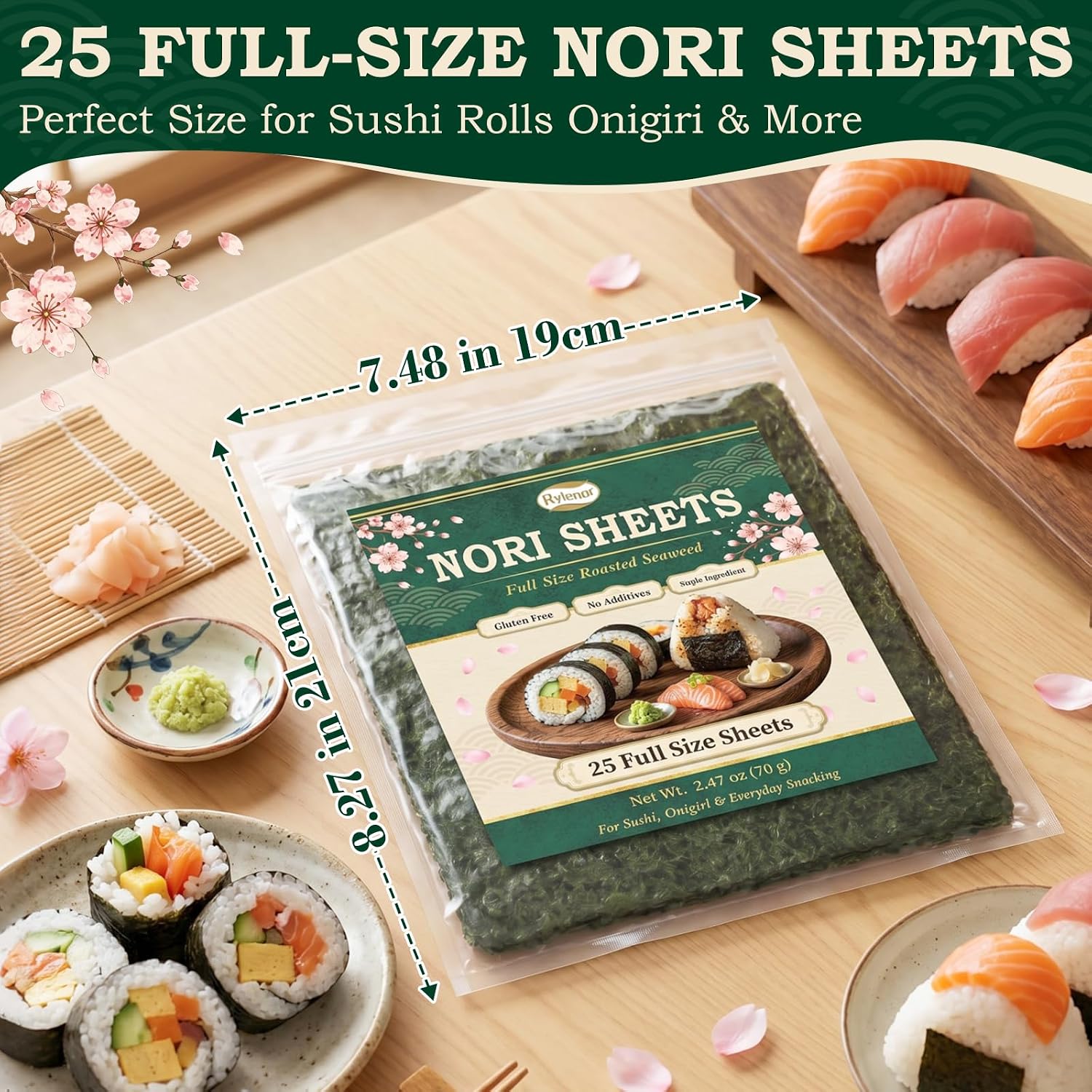 Thumbnail 5 de Rylenor Nori Sheets, 25 Count, 7.5 x 8.3-Inch Roasted Seaweed