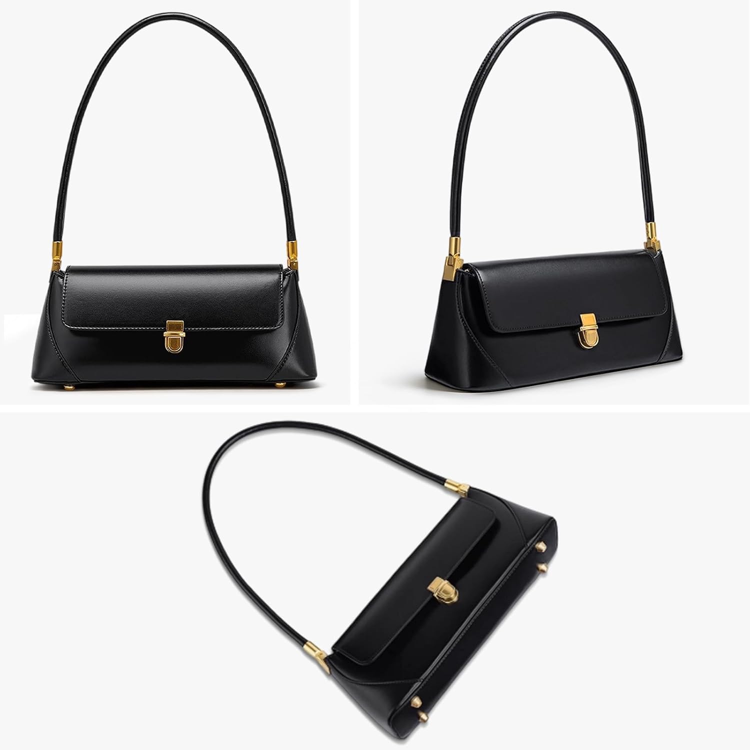 Detalle 2 de Mabecol Sac à Main Femme en Cuir PU, Petit Sac Bandoulière avec Rabat et Serrure Dorée