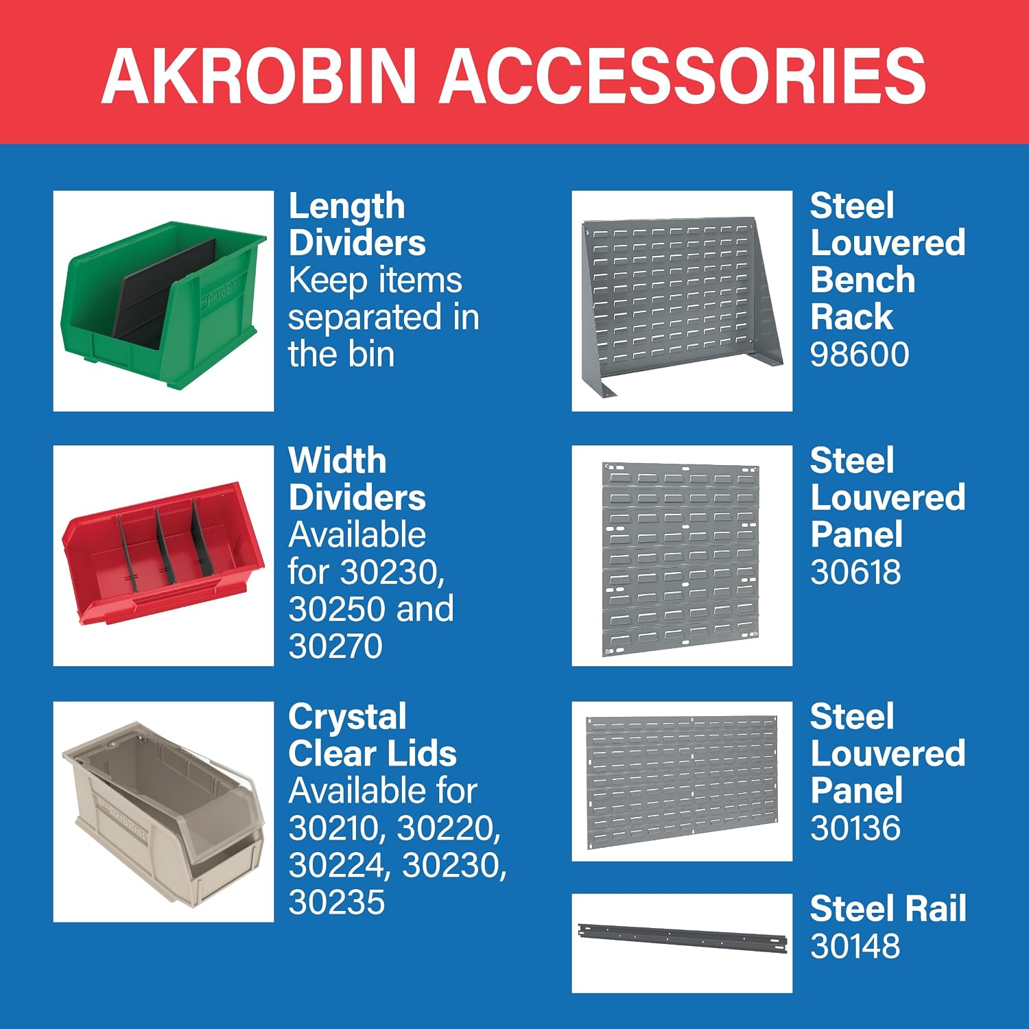 Detalle 1 de Akro-Mils 30235 AkroBins Clear Stackable Storage Bins, 6-Pack, 50-lb Capacity
