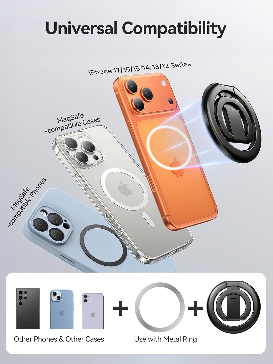 Thumbnail 2 de Tounee Support Bague magnétique Double Face MagSafe N52 - Compatible iPhone 17/16/15/14 Pro Max (Noir)