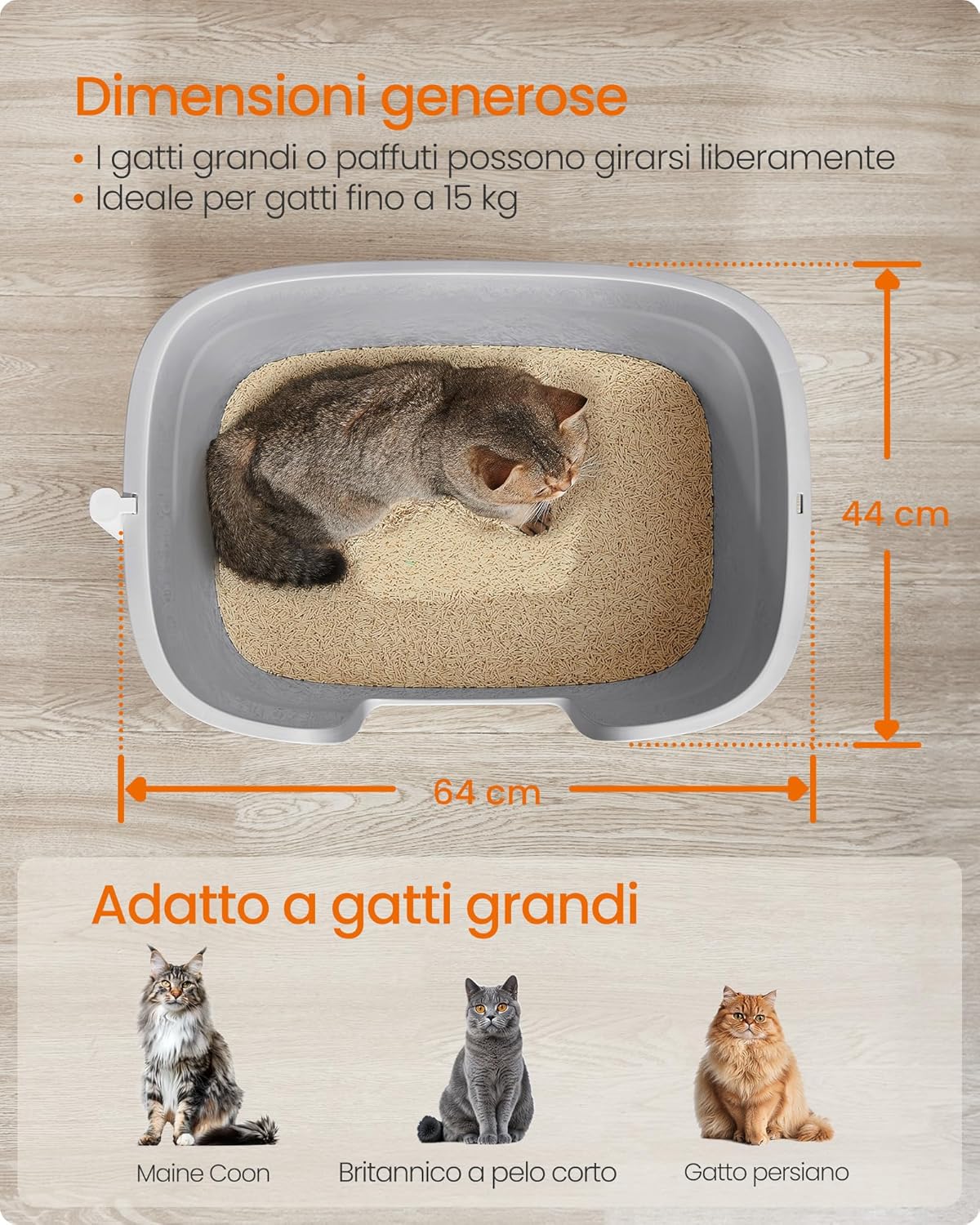 Detalle de Feandrea Lettiera per Gatti in Casa Extra Larga con Lati Rialzati e Tavola Raccogli Lettiera – Grigio Tortora PPT003G01