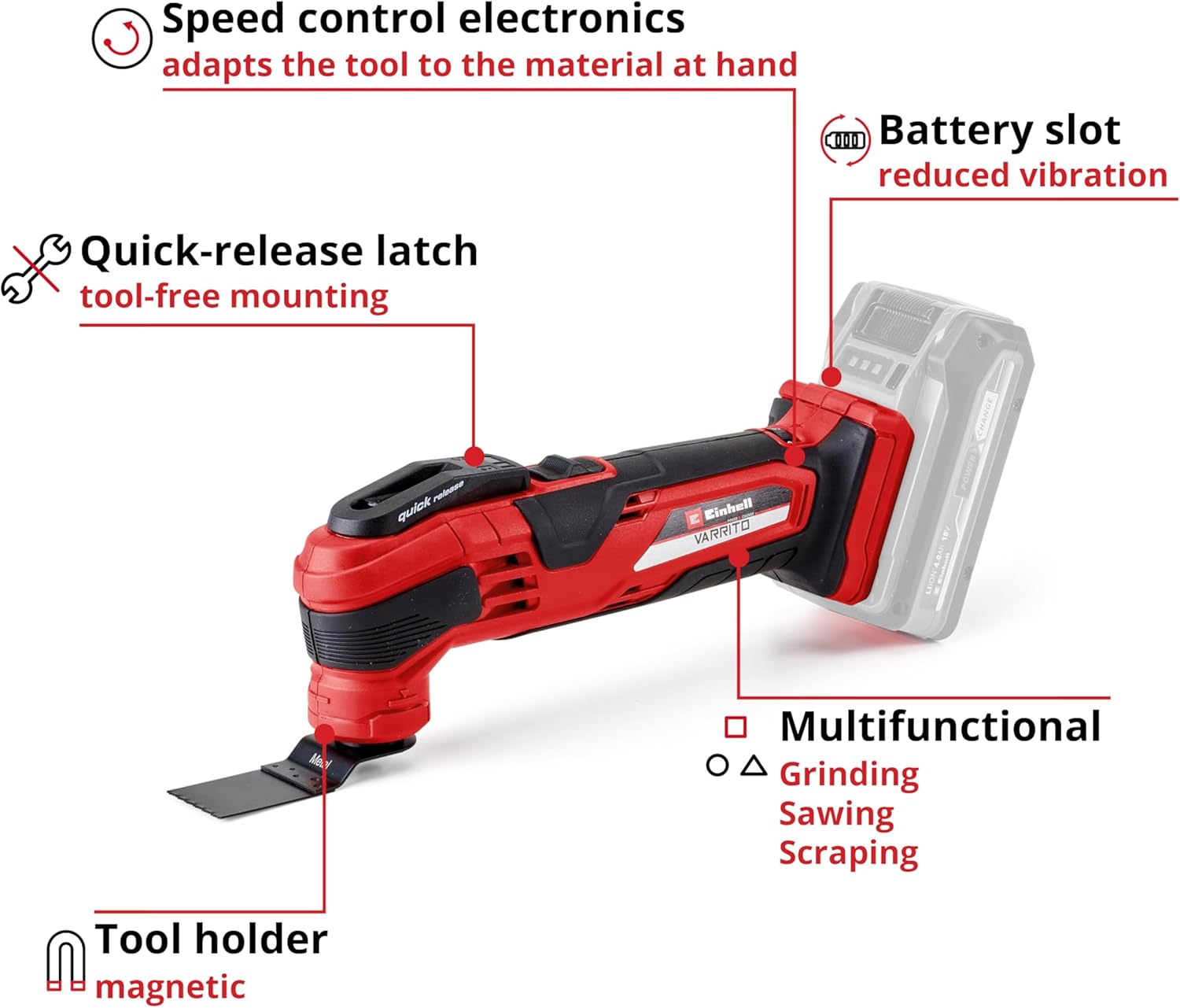 Thumbnail 2 de Einhell Cordless Multi Tool with Accessories 18V Power X-Change