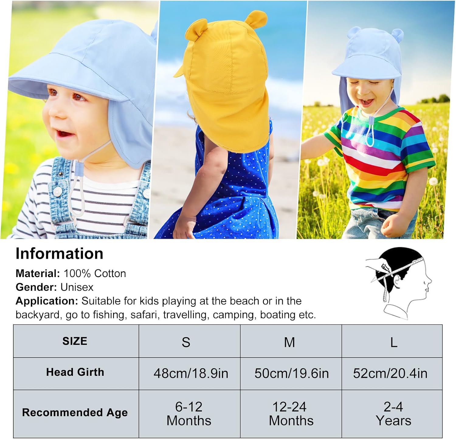 Detalle de Jupsk Baby Sun Hat Toddler Bucket Hat with Neck Protection UPF50 (1-4 Years)