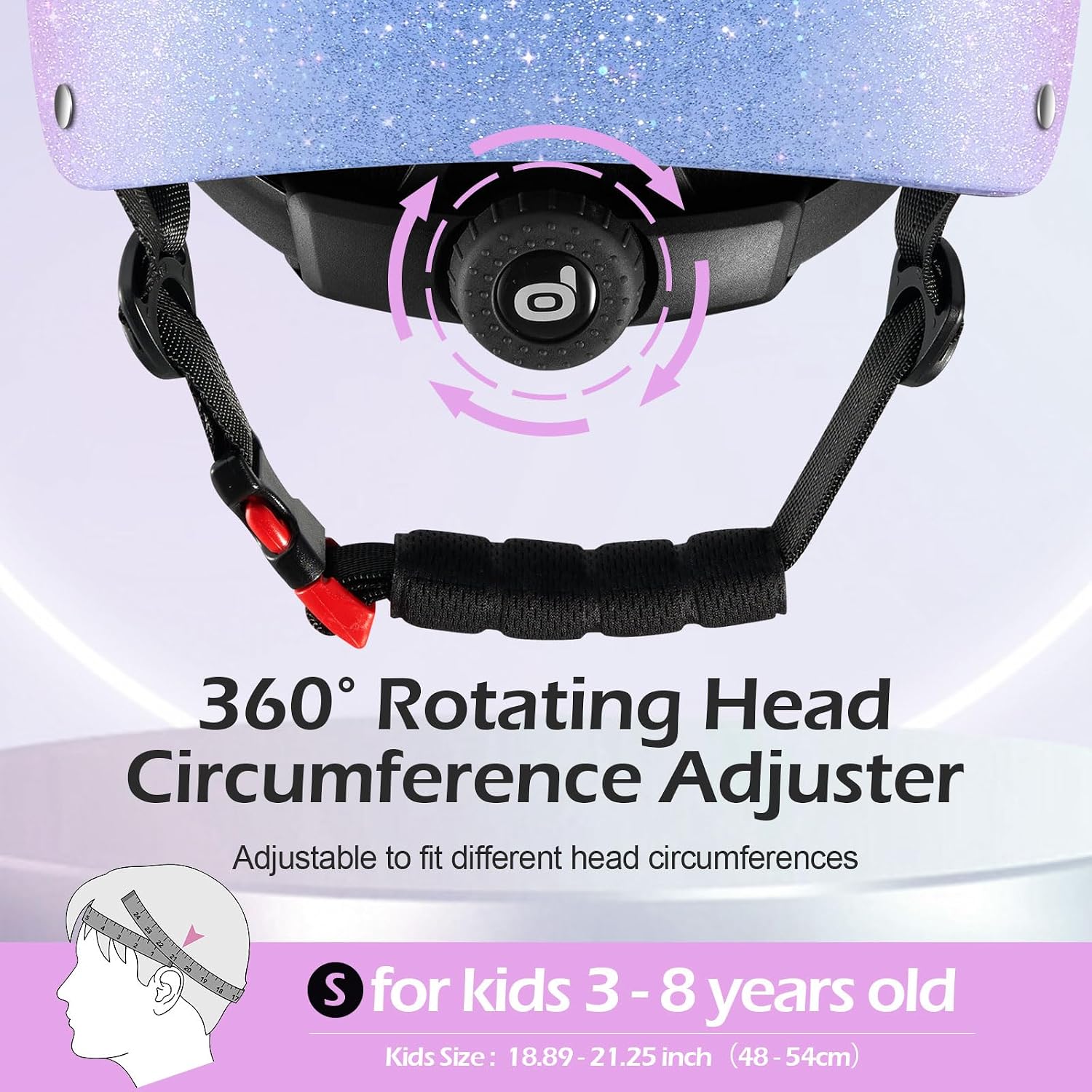 Detalle de Odoland Kids Bike Helmet for Ages 3-8 — Multi-Sport Sparkle Design, Adjustable Fit 48-54 cm