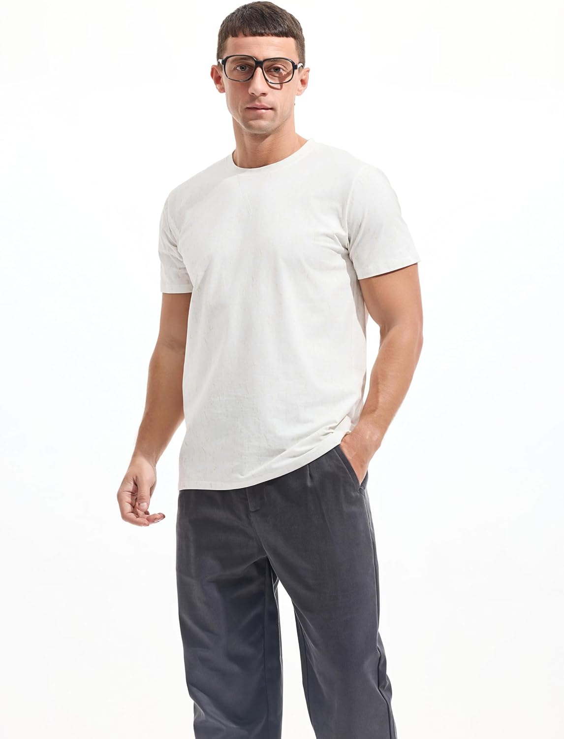 Thumbnail 1 de RONOMO Herren V-Ausschnitt T-Shirt Casual – vielseitiges Basic-Top mit Two-Tone Garngefärbtem Gewebe