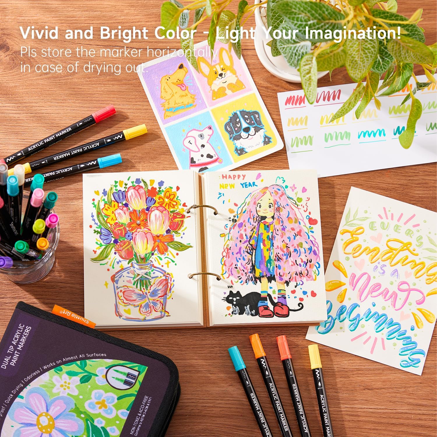 Thumbnail 5 de Shuttle Art Dual Tip Acrylic Paint Pens 60 Colours
