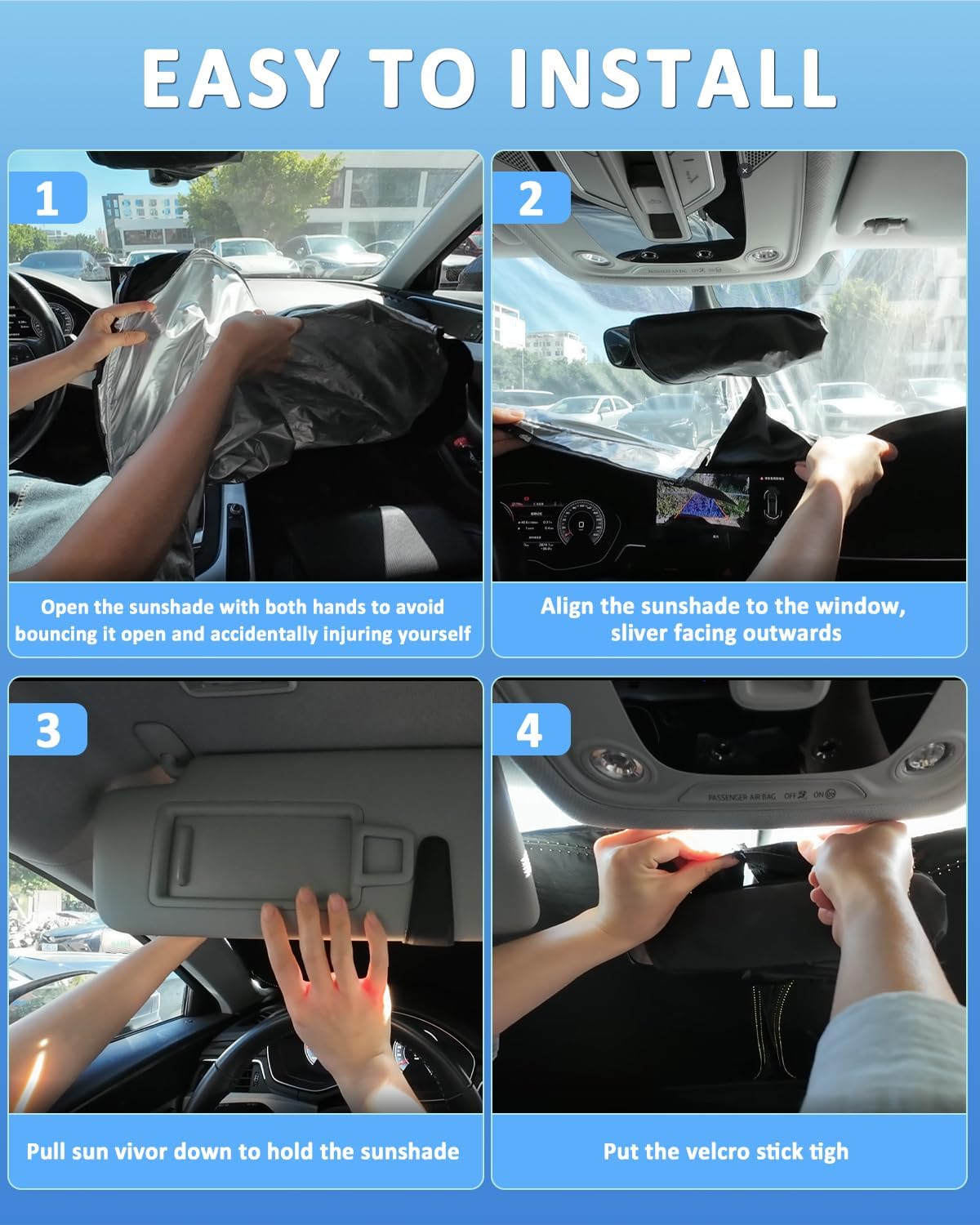 Thumbnail 6 de ZOIBV Windshield Sunshade for Honda Ridgeline (2017–2025, 2026) — 4-Layer Retractable UV Sun Blocker