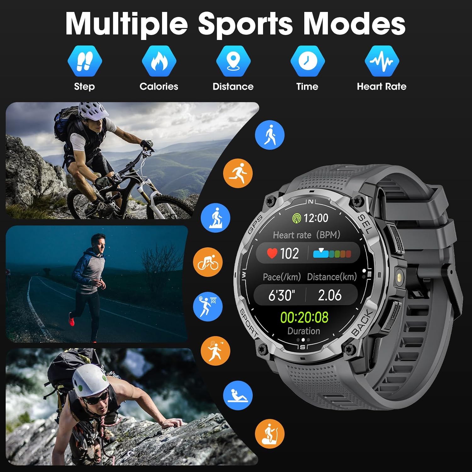 Thumbnail 2 de Joautrial Military Smart Watch for Men with GPS and 1.43" AMOLED