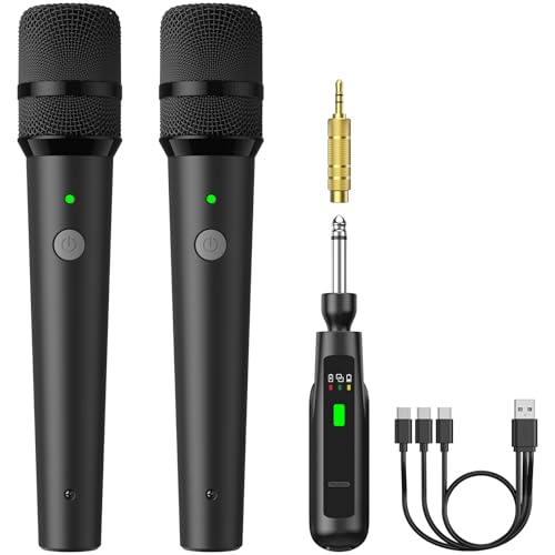 Detalle de TONOR TW-220: 2,4G Dual-Mikrofon-Kabelloses Set – Wiederaufladbare Funkmikrofone mit Empfänger (Karaoke & Auftritte)