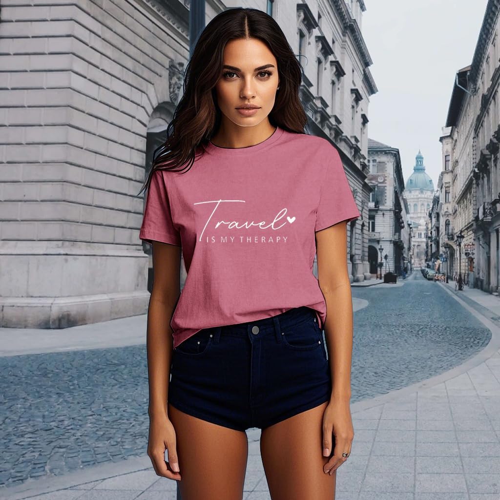 Detalle de SUWATOIN Travel Shirt for Women: Travel Is My Therapy Tee