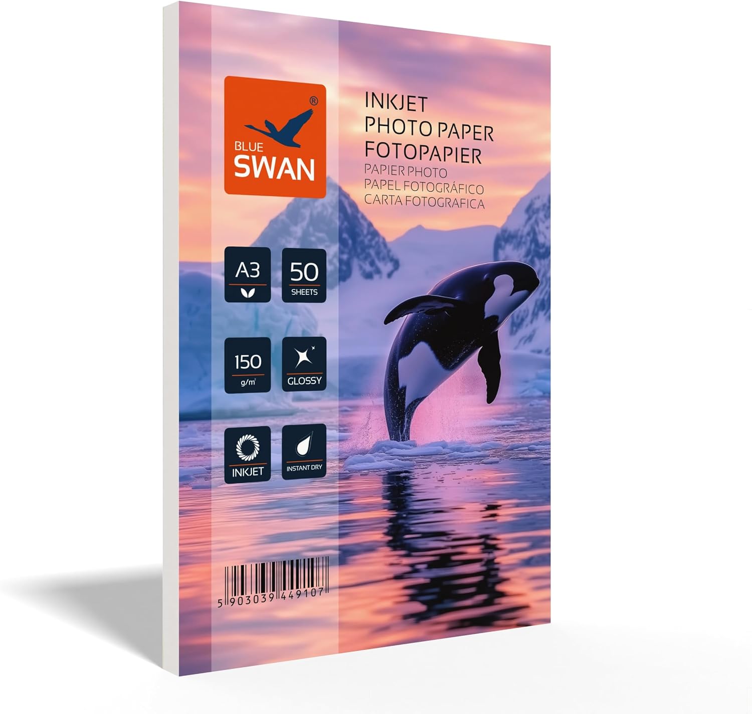 Detalle de BLUE SWAN glansigt fotopapper A3, 150 g/m², 50 ark, enkelsidigt