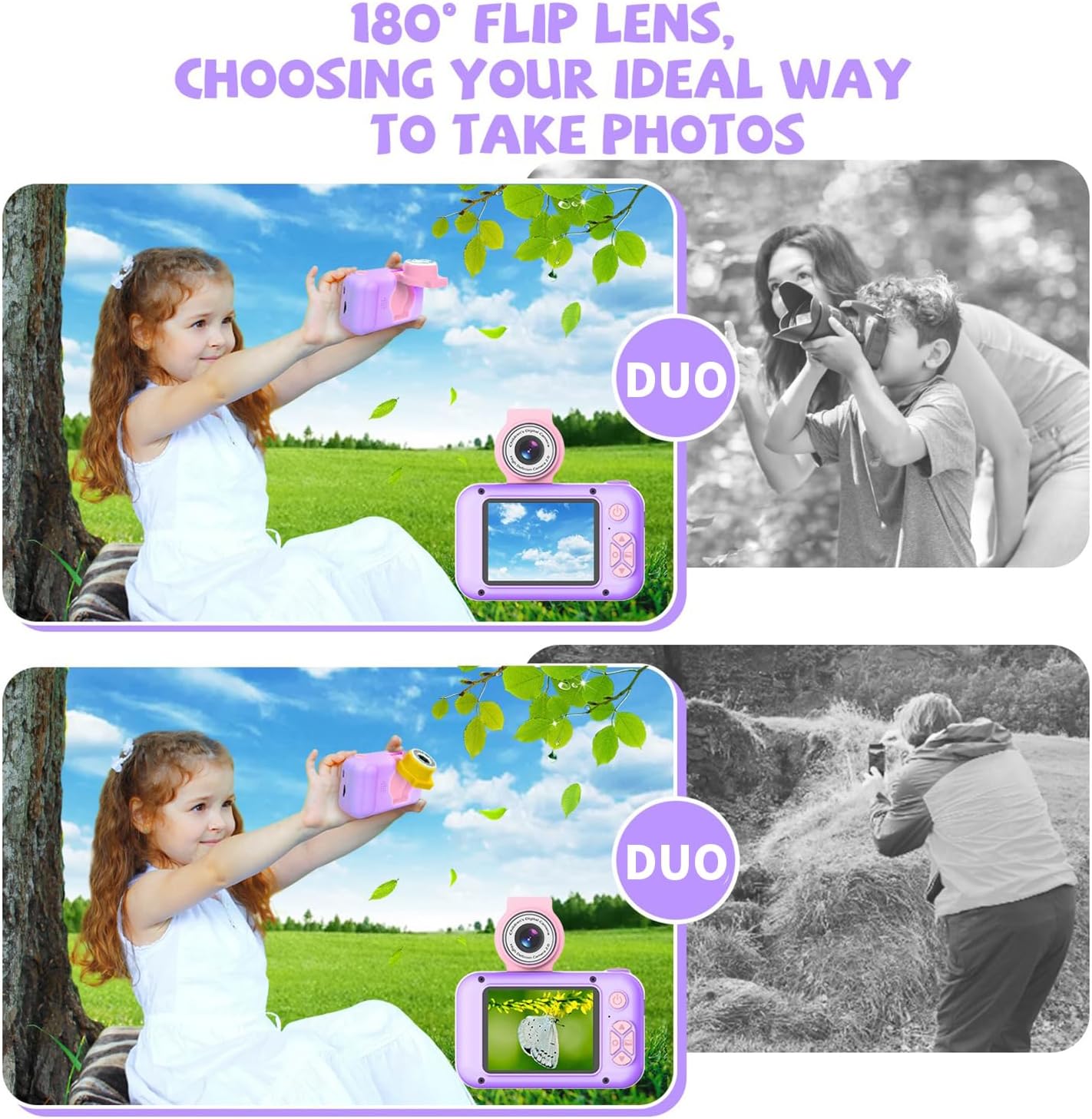 Detalle de ARNSSIEN X101 Kids Digital Camera Toy with 180° Flip Lens and 2.4in IPS Screen (32GB TF card included)