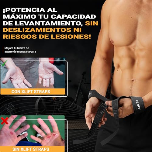 Detalle de XLIFT Straps Gym: correas de levantamiento para agarre seguro en peso muerto y powerlifting
