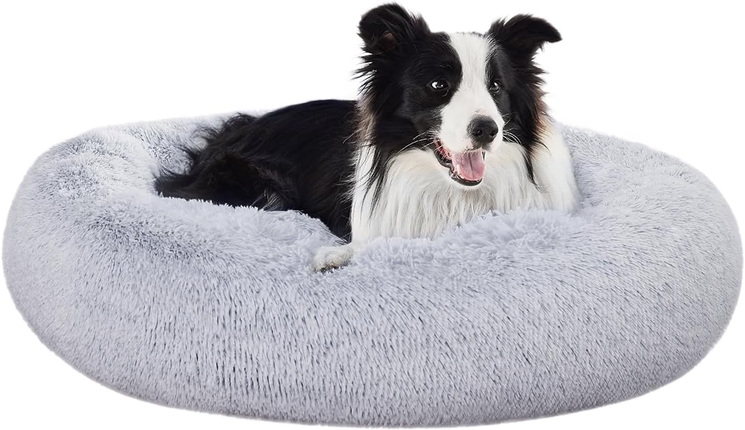 Thumbnail 4 de Amazon Basics Donut-Haustierbett für Hunde (Kunstfell), maschinenwaschbar, 91 cm, grau