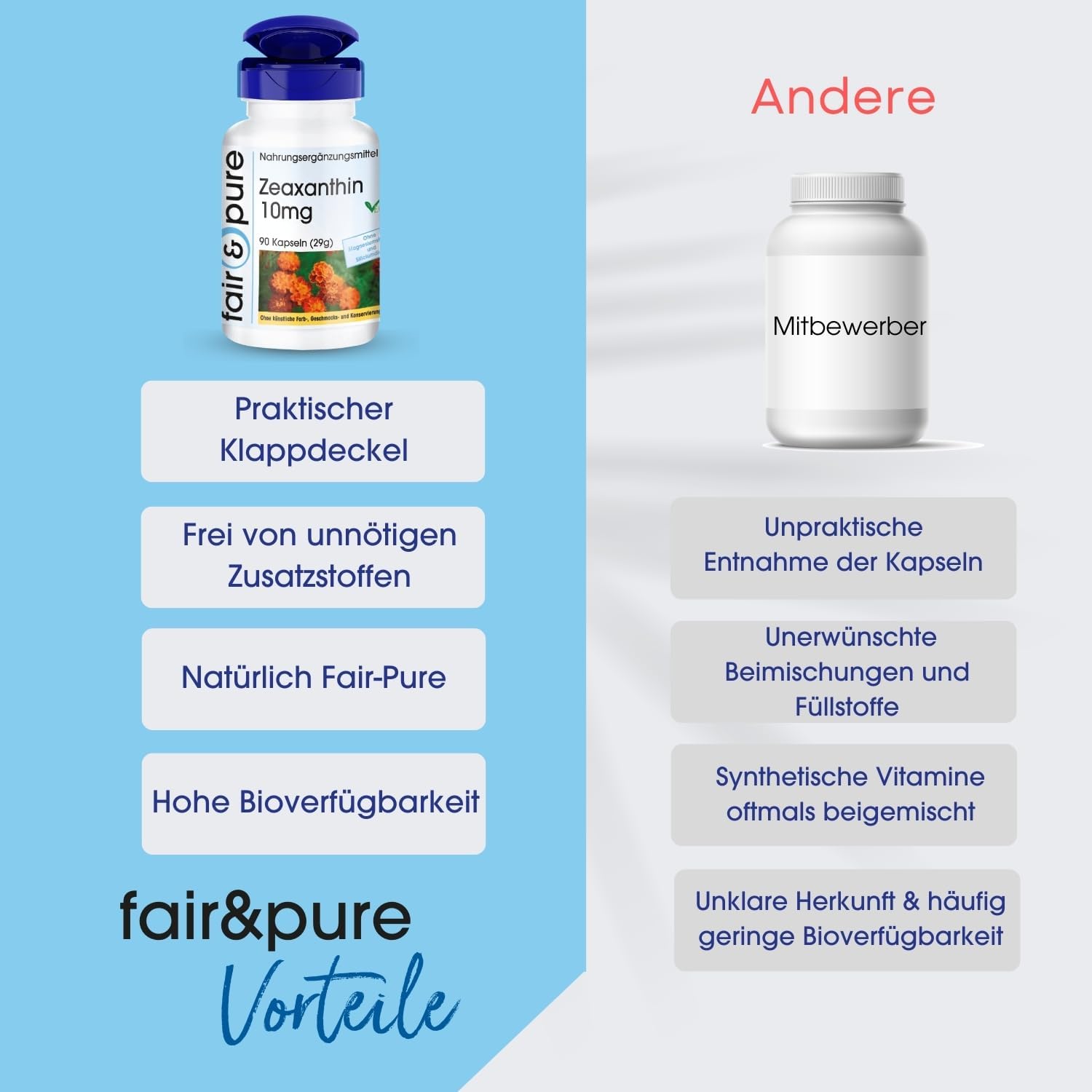 Detalle de Fair & Pure Zeaxanthin 10 mg – 90 Kapseln, schluckfreundlich, aus Tagetesblüten-Extrakt, vegan, hergestellt in Deutschland