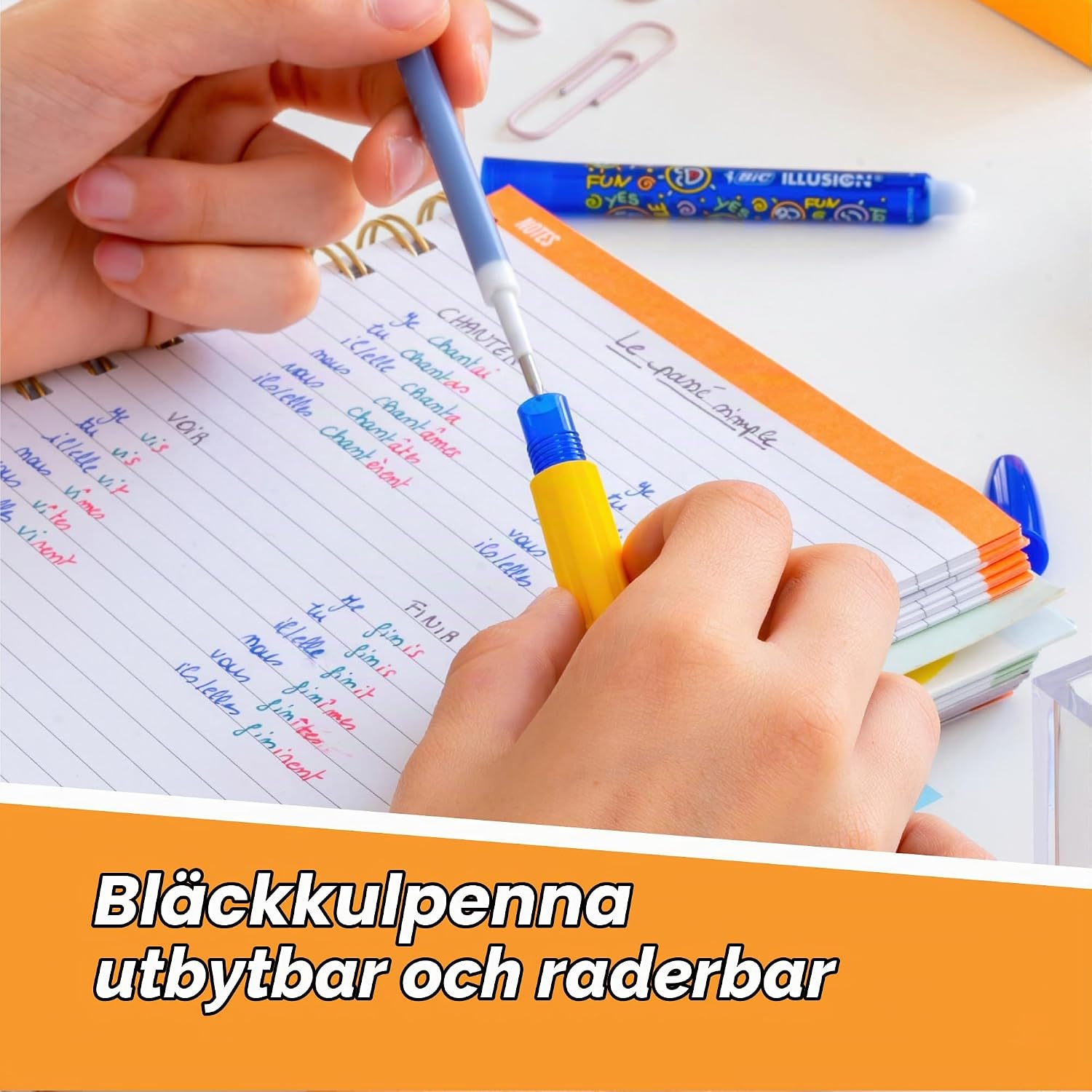 Detalle de BIC Illusion 516518 kulspetspennor, raderbara och påfyllningsbara, blått bläck