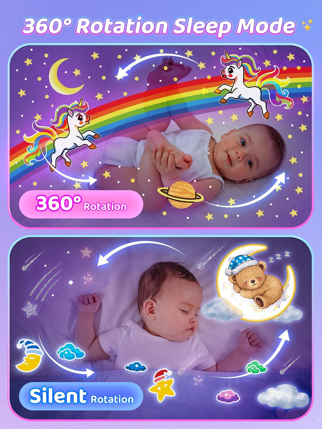 Thumbnail 6 de Carousel Night Light for Kids: Unicorn Star Projector With Remote, Timer, Music & Films (315 Color Modes)