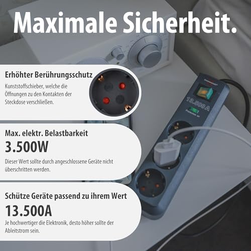 Detalle de Brennenstuhl Eco-Line 3er-Steckdosenleiste mit Überspannungsschutz – 1,5 m Kabel, beleuchteter Schalter