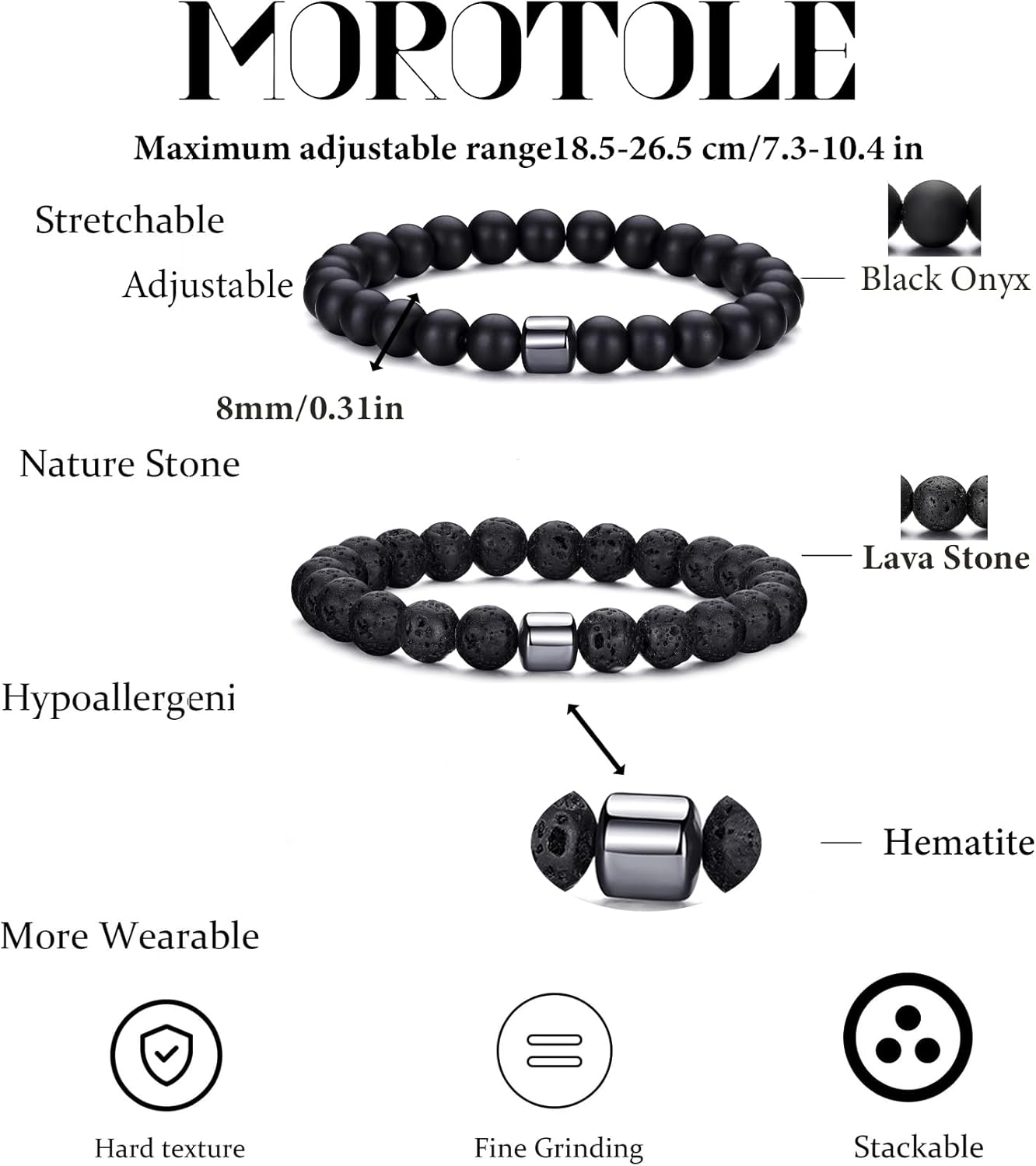 Thumbnail 2 de MOROTOLE Bracelet Oeil de Tigre Homme 8mm — Ensemble de 3/4 Bracelets en Pierres Naturelles avec Pierre de Lave, Obsidienne et Oeil de Tigre