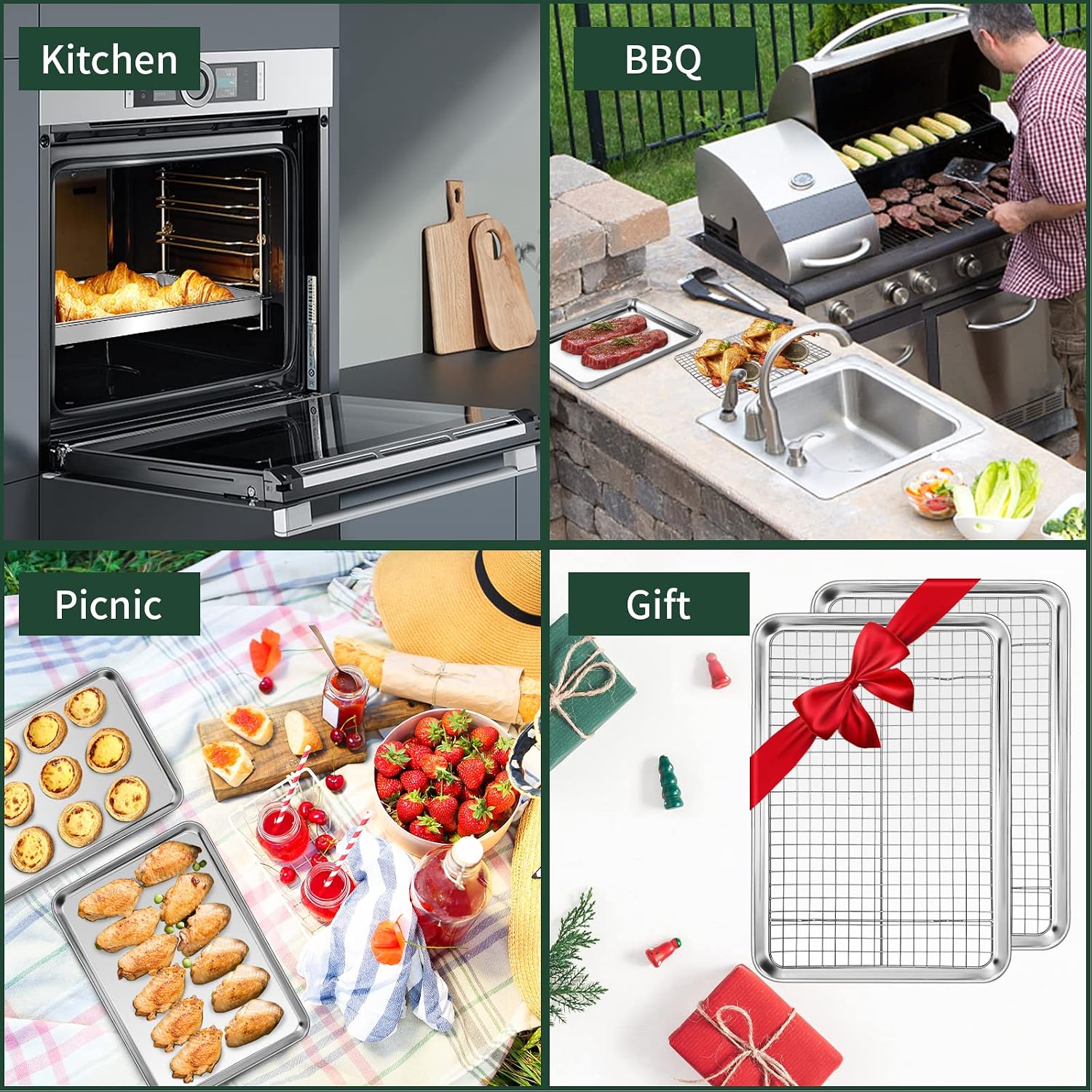 Thumbnail 6 de CEKEE Quarter Sheet Pan with Cooling Rack Set — 2 Baking Sheets + 2 Racks, Stainless Steel, 12 x 9.8 x 1 Inch