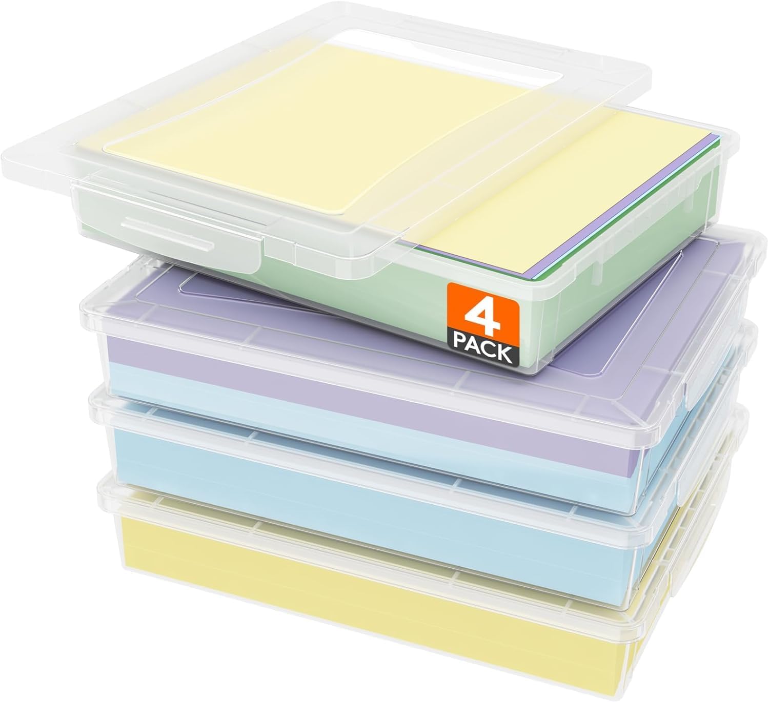 Detalle de Lifewit Storage Boxes Plastic Paper Organizers with Latching Lids, Set of 4