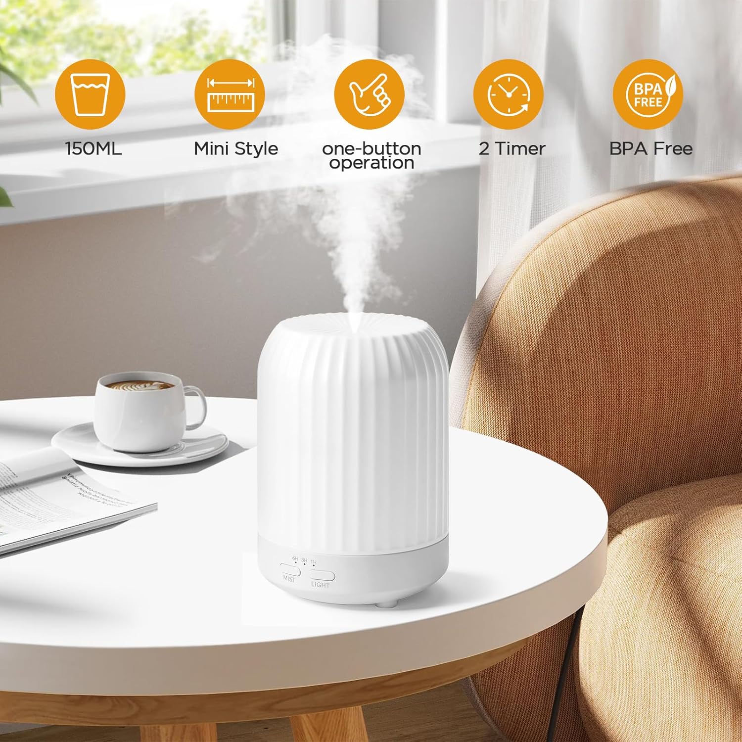 Thumbnail 3 de Romon Diffusore di Oli Essenziali 250 ml – Diffusore a ultrasuoni, LED a 7 colori, umidificatore per casa e ufficio