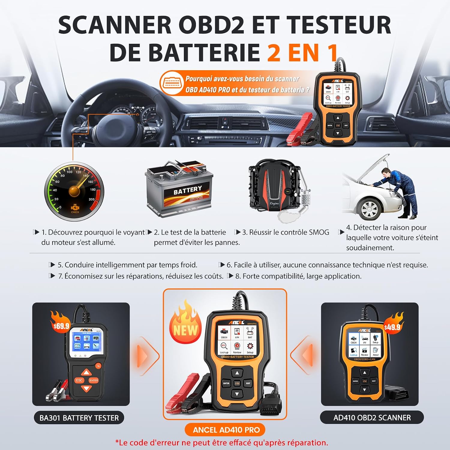 Detalle 2 de ANCEL AD410PLUS valise diagnostic OBD2 et testeur batterie 12V